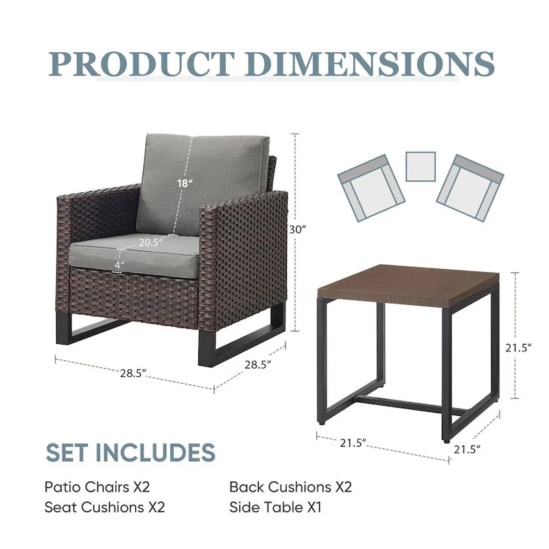 Fauteuil de jardin avec table d'appoint - Marron