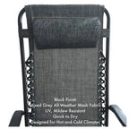 Fauteuil inclinable/chaise longue zéro gravité et porte-gobelet en tissu maille gris, paquet de 2.
