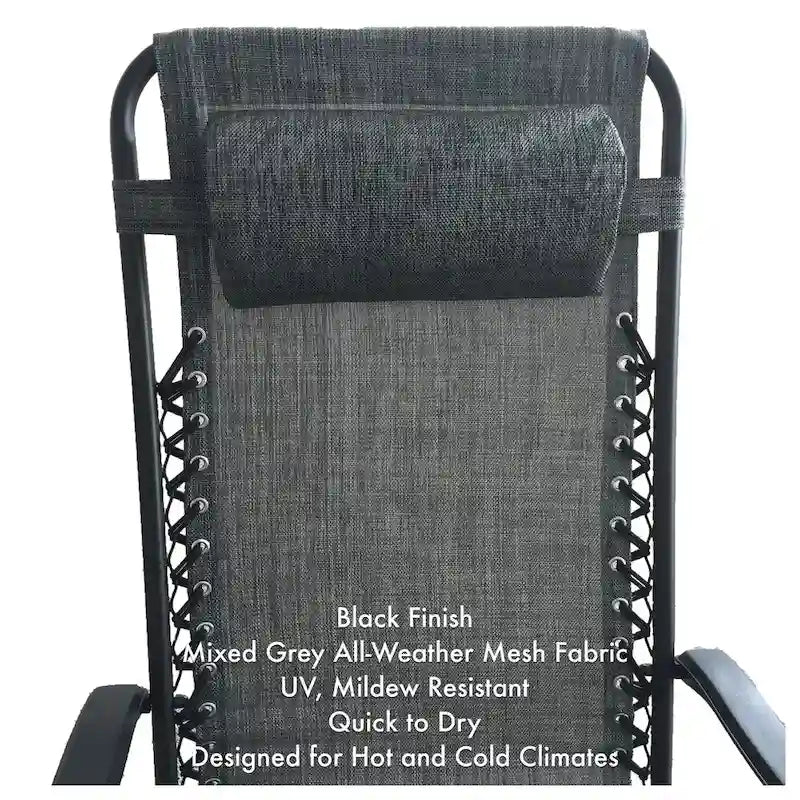 Fauteuil inclinable/chaise longue zéro gravité et porte-gobelet en tissu maille gris, paquet de 2.