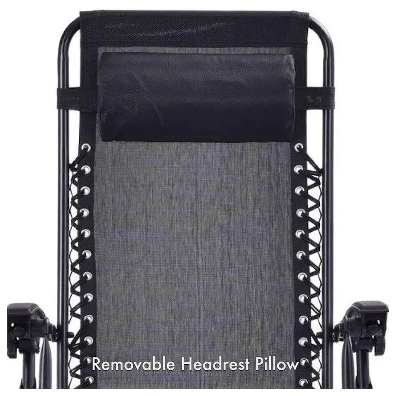 Fauteuil inclinable/chaise longue zéro gravité et porte-gobelet en tissu maille gris, paquet de 2.