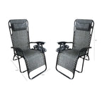 Fauteuil inclinable/chaise longue zéro gravité et porte-gobelet en tissu maille gris, paquet de 2.