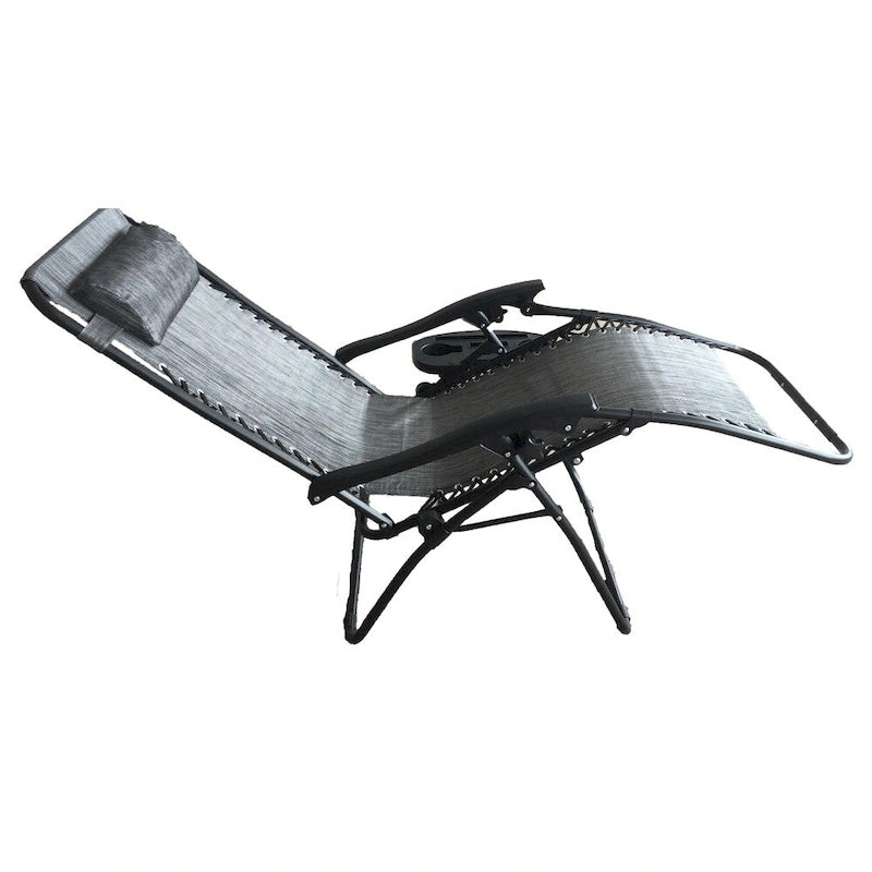 Fauteuil inclinable/chaise longue zéro gravité et porte-gobelet en tissu maille gris, paquet de 2.