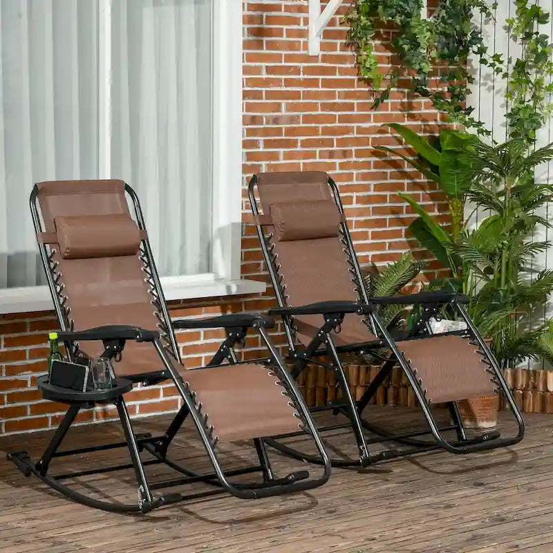 Outsunny Lot de 2 chaises berçantes d'extérieur, fauteuil à bascule pliable zéro gravité