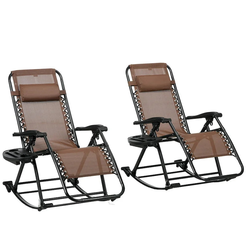 Outsunny Lot de 2 chaises berçantes d'extérieur, fauteuil à bascule pliable zéro gravité