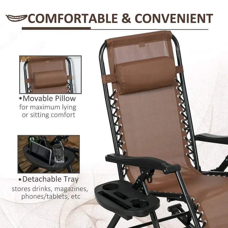 Outsunny Lot de 2 chaises berçantes d'extérieur, fauteuil à bascule pliable zéro gravité