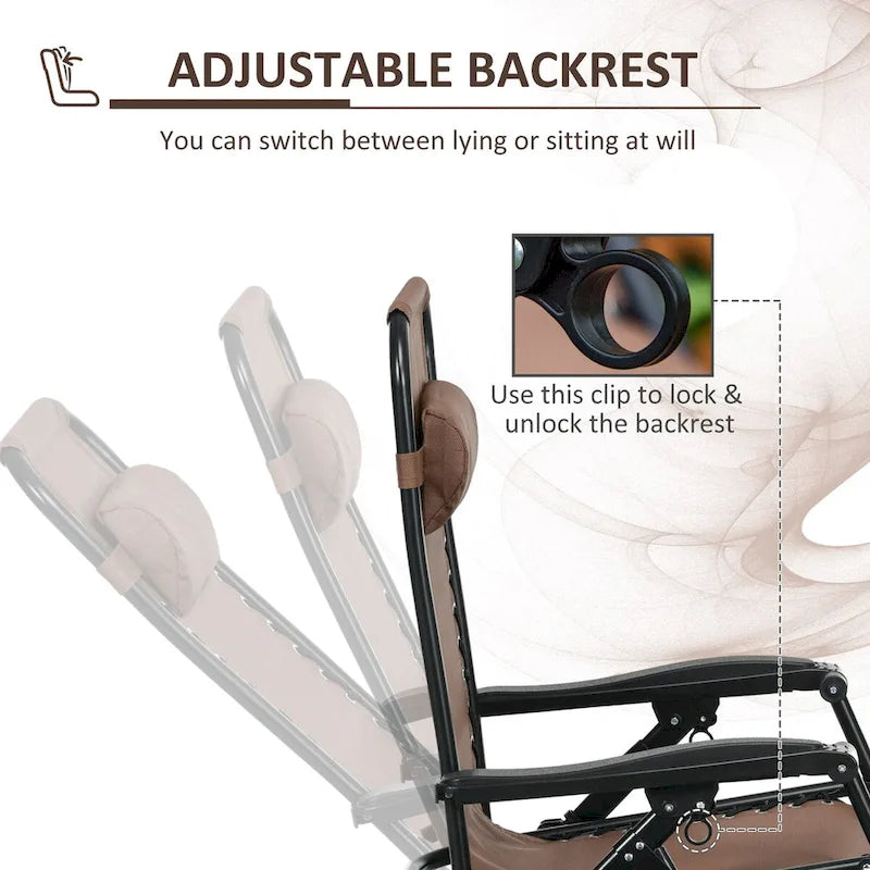 Outsunny Lot de 2 chaises berçantes d'extérieur, fauteuil à bascule pliable zéro gravité