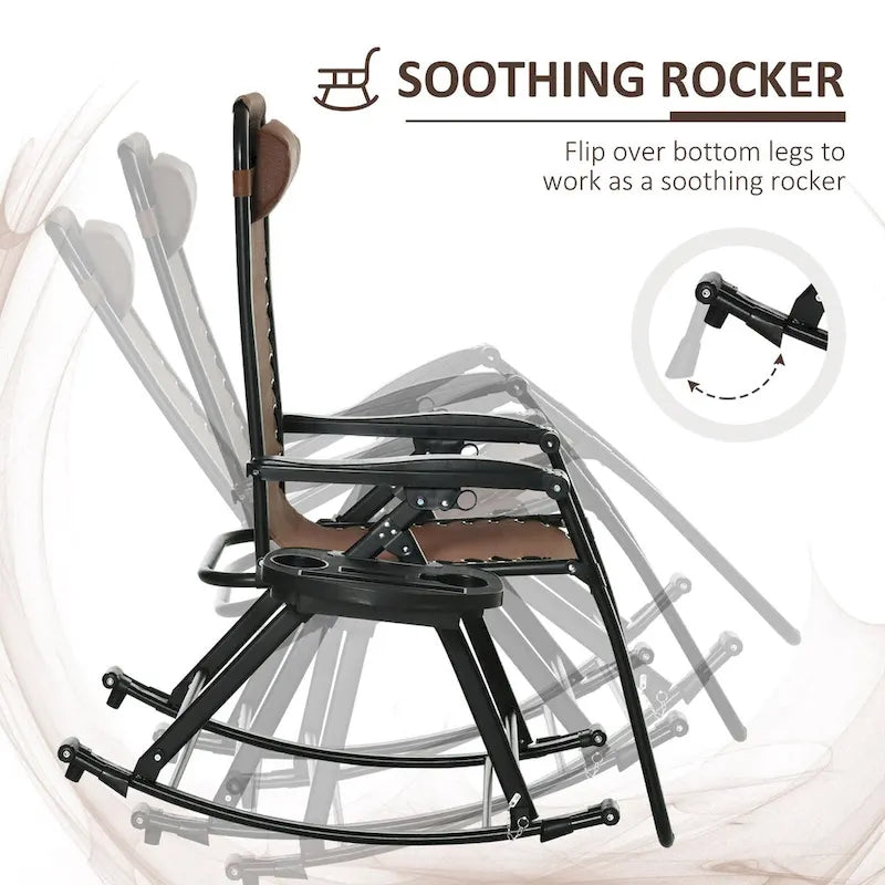 Outsunny Lot de 2 chaises berçantes d'extérieur, fauteuil à bascule pliable zéro gravité