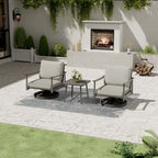 Set da conversazione per patio a 3 pezzi in alluminio con sedie girevoli, schienale in textilene e cuscini