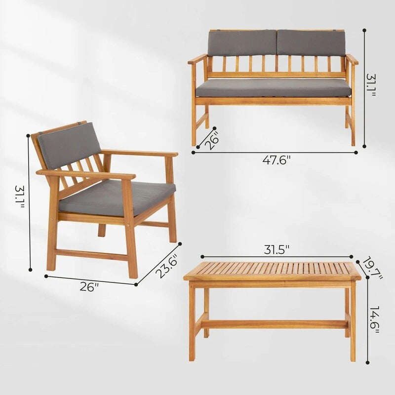 Set salotto da esterno 4 pezzi con morbidi cuscini e tavolino da caffè