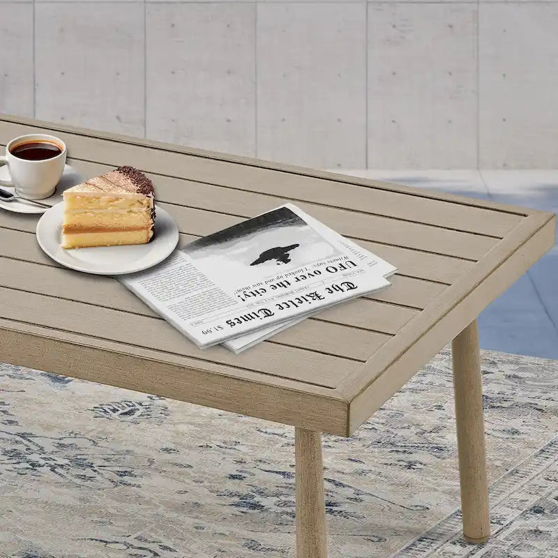 Set da conversazione da esterno a 7 pezzi in alluminio, divano a 3 posti con pouf e tavolino da caffè