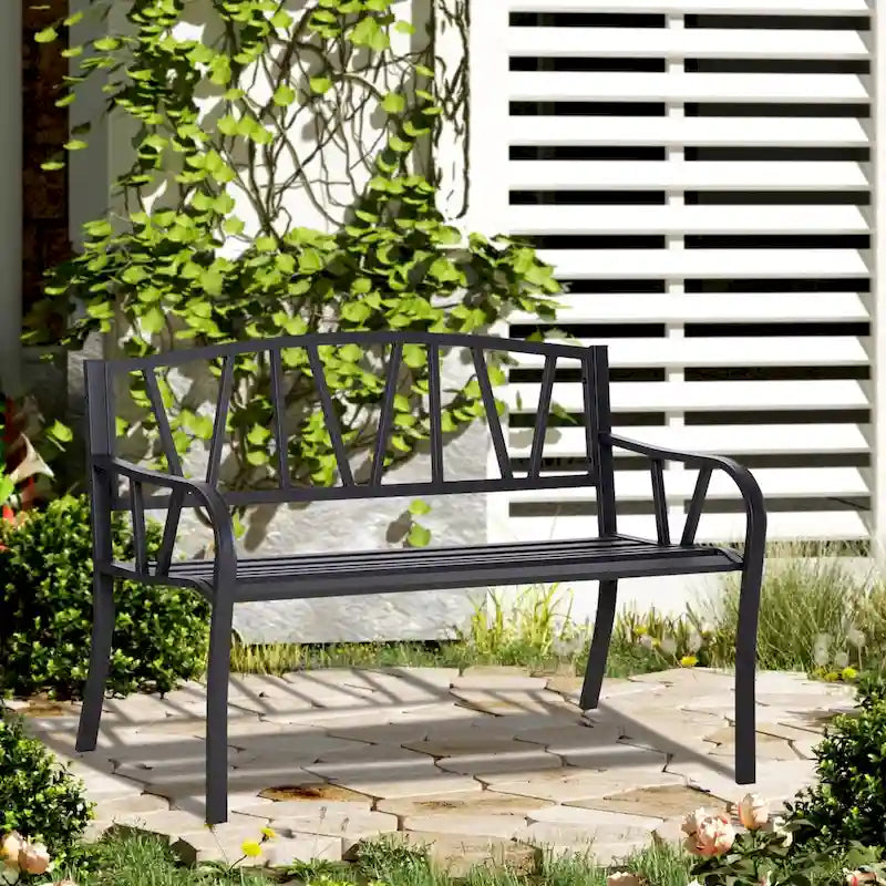 50 Metal Garden Bench for 2 People, Park-Style Patio Seating