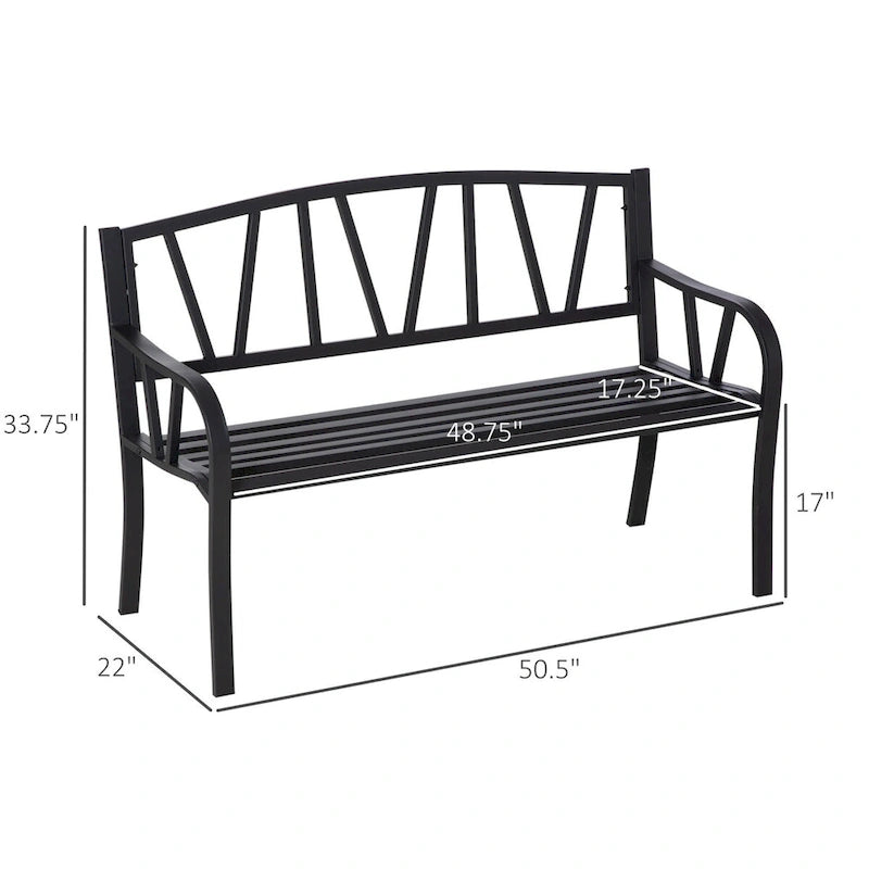 Banc de jardin en métal pour 2 personnes, style parc, 50 po