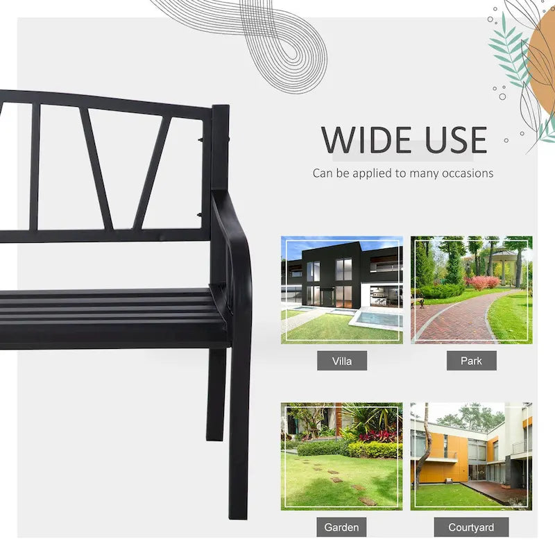 Banc de jardin en métal pour 2 personnes, style parc, 50 po