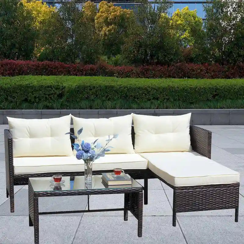 Divano Sezionale in Rattan Wicker (3 Pezzi)