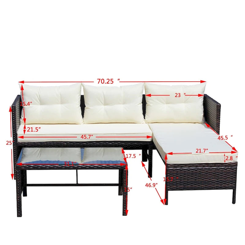 Divano Sezionale in Rattan Wicker (3 Pezzi)