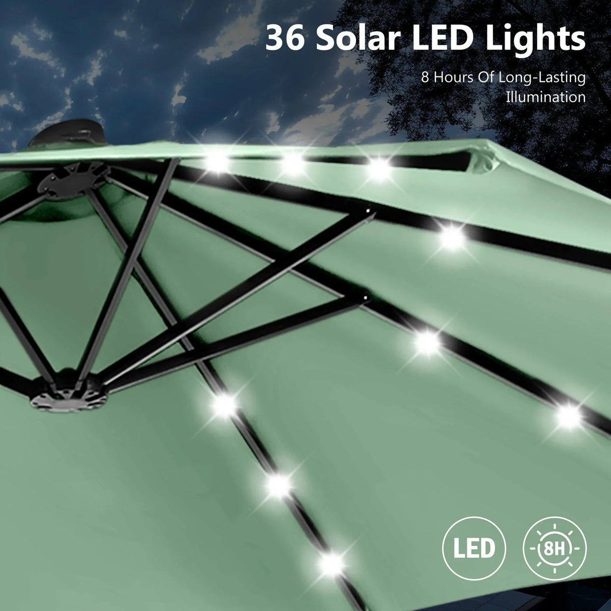 MAISON ARTS Ombrellone rettangolare da esterno a manovella con doppia falda da 4,5 metri, con luci a LED solari e base inclusa