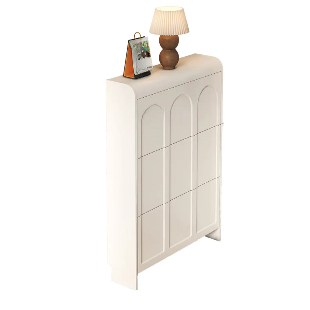 Scarpiera salvaspazio a 3 ripiani con anta a ribalta in legno bianco