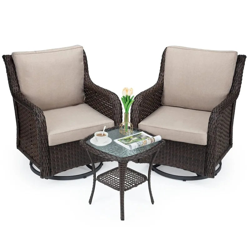 Outdoor 3 Pieces Wicker Patio Bistro Set with Premium Fabric Cushions for Yard