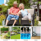 Set da bistrò da esterno a 3 pezzi in vimini con cuscini in tessuto premium per il giardino