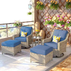 Set di sedie girevoli curve in vimini OVIOS a 5 pezzi con pouf da esterno