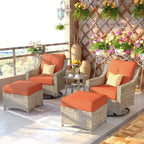 Set di sedie girevoli curve in vimini OVIOS a 5 pezzi con pouf da esterno