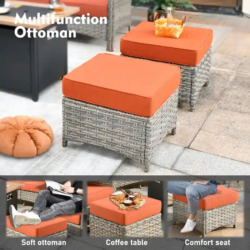 Set di sedie girevoli curve in vimini OVIOS a 5 pezzi con pouf da esterno