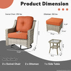 Set di sedie girevoli curve in vimini OVIOS a 5 pezzi con pouf da esterno