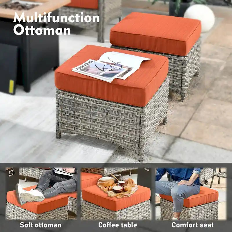 Set di sedie girevoli curve in vimini OVIOS a 5 pezzi con pouf da esterno