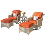 Set di sedie girevoli curve in vimini OVIOS a 5 pezzi con pouf da esterno