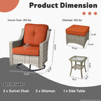 Set di sedie girevoli curve in vimini OVIOS a 5 pezzi con pouf da esterno