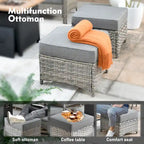 Set di sedie girevoli curve in vimini OVIOS a 5 pezzi con pouf da esterno
