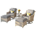 Set di sedie girevoli curve in vimini OVIOS a 5 pezzi con pouf da esterno