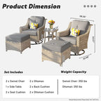 Set di sedie girevoli curve in vimini OVIOS a 5 pezzi con pouf da esterno