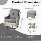 Set di sedie girevoli curve in vimini OVIOS a 5 pezzi con pouf da esterno
