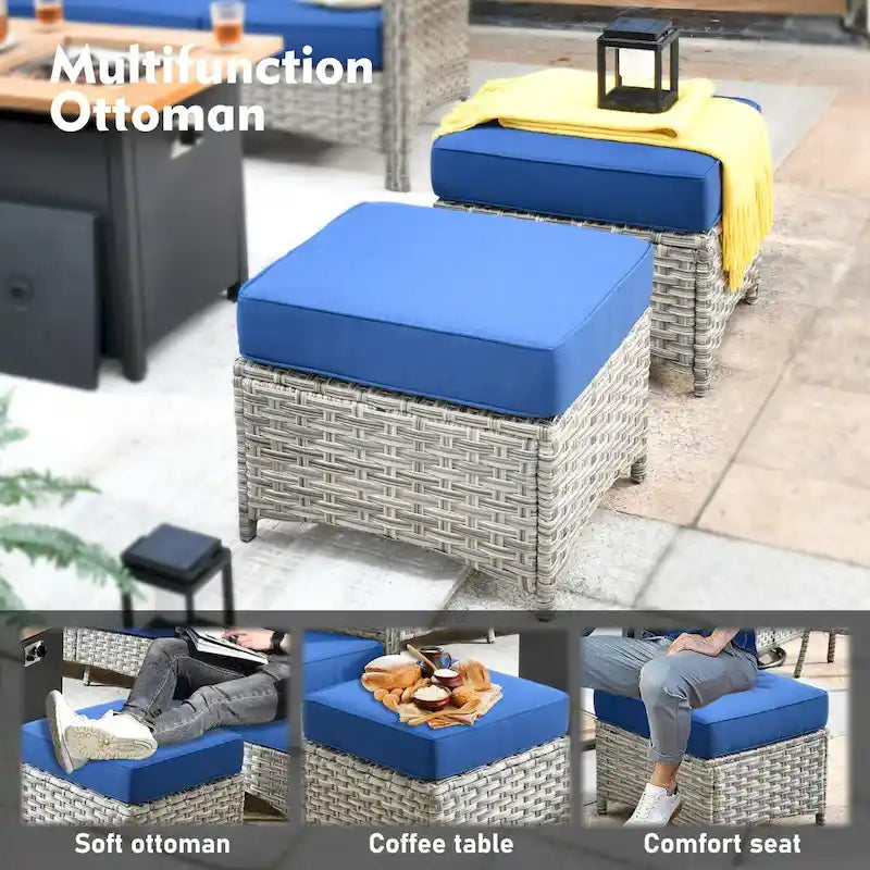 Set di sedie girevoli curve in vimini OVIOS a 5 pezzi con pouf da esterno