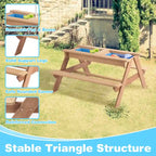 Tavolo da esterno 3 in 1 in legno per bambini con ombrellone regolabile