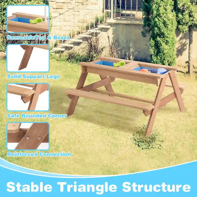 Table d'extérieur 3-en-1 pour enfants en bois avec parasol réglable