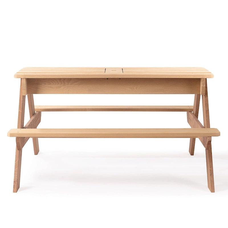Tavolo da esterno 3 in 1 in legno per bambini con ombrellone regolabile
