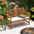 Outdoor Bench Patio Bench Conversation Loveseat w/ Slatted Back & Seat