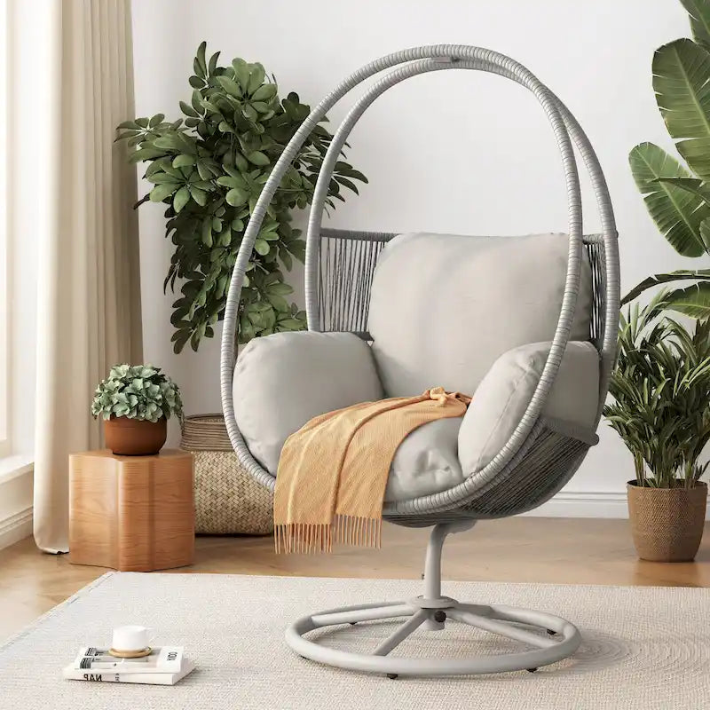 Sedia a cesto Lina Outdoor Wicker Swivel Egg con cuscino rimovibile di Christopher Knight Home