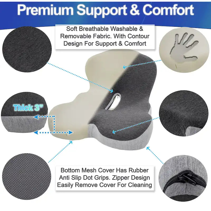 Cuscino Ergonomico in Memory Foam con Supporto Lombare e Schienale per Alleviare il Dolore al Coccige