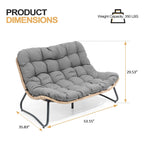 Divanetto due posti Double Papasan con cuscino, in rattan PE per tutte le stagioni e struttura in metallo per interni ed esterni