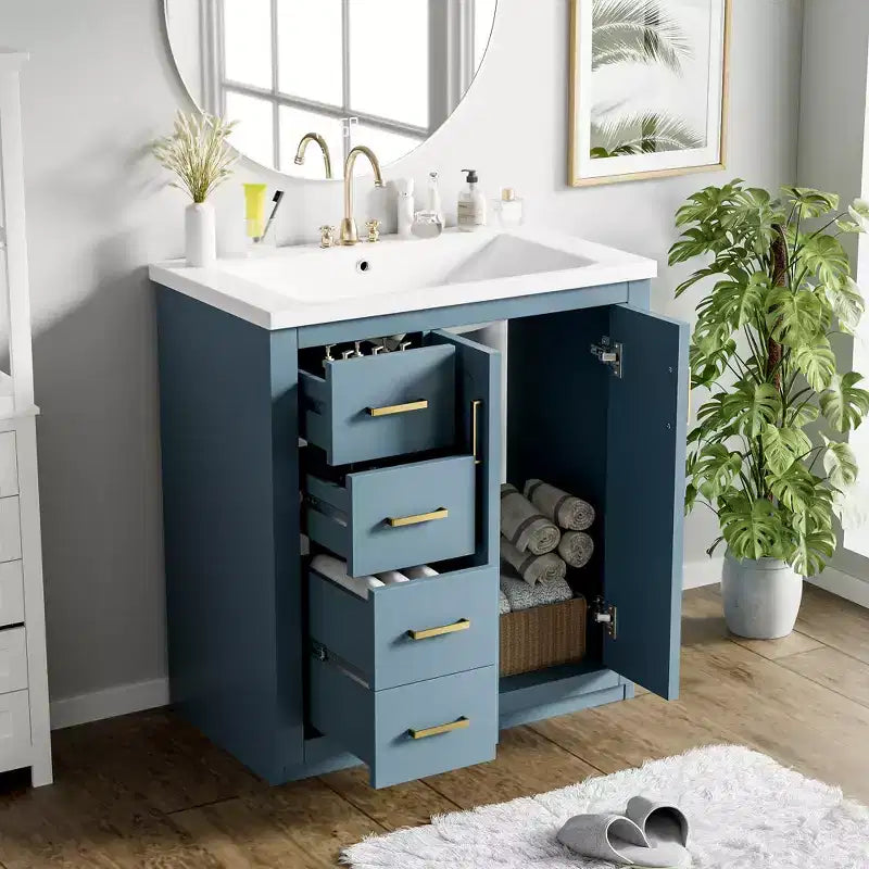 Mobile bagno singolo da 76 cm con lavabo, armadietto e 3 cassetti – Nero / Blu / Verde / Indaco / Bianco