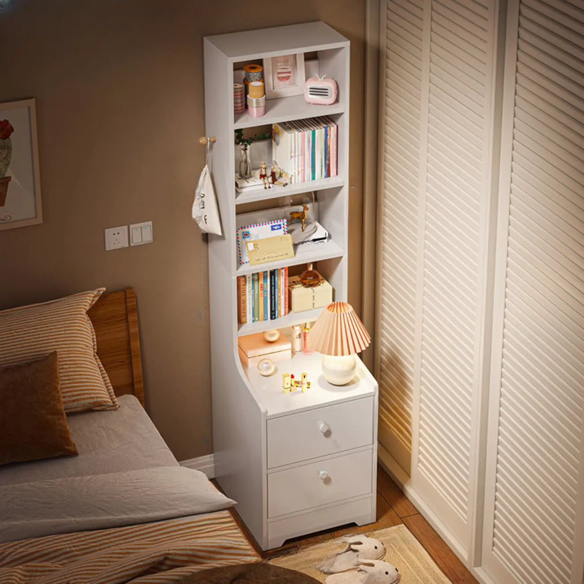 Comodino Semplice Bianco in Legno Naturale a 2 Cassetti