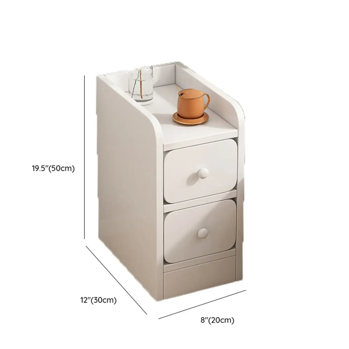 Comodino Semplice Bianco in Legno Naturale a 2 Cassetti