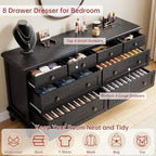 Comò a 8 cassetti per camera da letto, mobile TV vintage da 150 cm con maniglie intagliate e gambe affusolate, cassettiera in legno con grande capacità di archiviazione