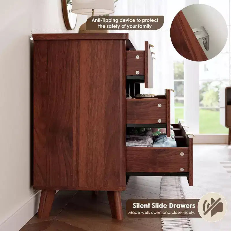 Cassettiera scanalata a 9 cassetti, Comò moderno, Mobile TV in legno, Design a profilo curvo, per soggiorno, corridoio