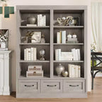 Bibliothèque et étagères de 64 H, étagère avec 3 tiroirs de rangement, étagère ouverte à 4 niveaux double largeur pour bureau salon