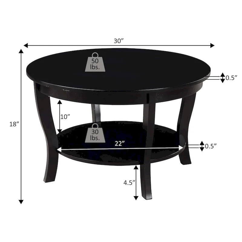 Tavolino da caffè rotondo con ripiano