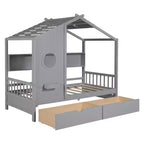 Letto a casetta in legno per bambini, piazza singola/matrimoniale, con 2 cassetti e ripiano portaoggetti - ModernLuxe